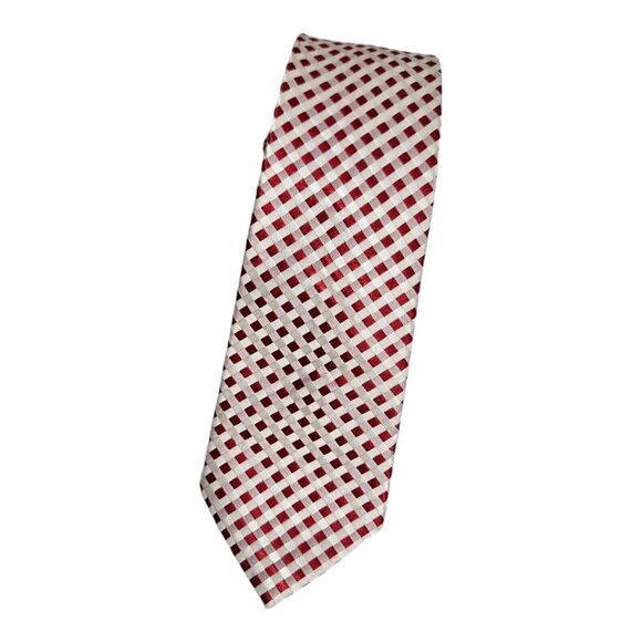 PAUL SMITH Men's 100% Silk Necktie LUXURY Tie Red White Geometric W:3